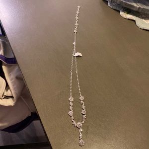 Silver Plated Leaf Flower Crystal Backdrop Necklace